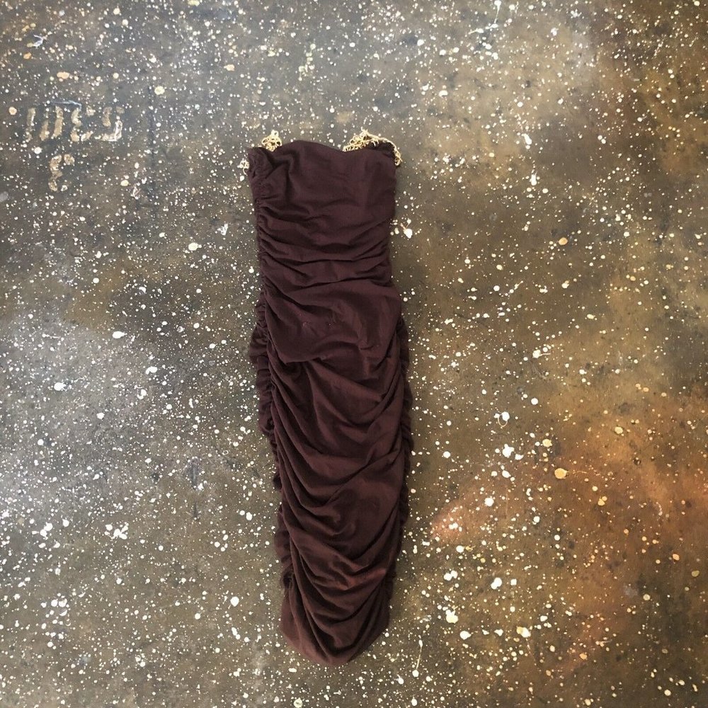 Nookie Allegra Midi Dress Chocolate Brown Bodycon Chain Straps - Picture 7 of 8